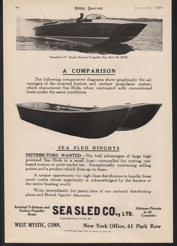 1924 sea sled motor boat - sled,
